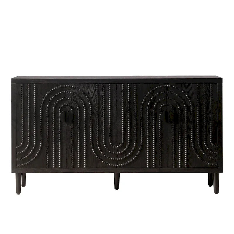 Wooden Storage Cabinet with 4 Doors, Modern Black Accent Cabinet, Free Standing Cabinet, Wooden Buffet Sideboards