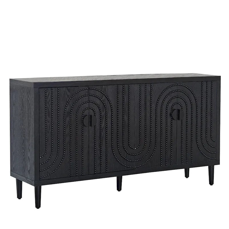 Wooden Storage Cabinet with 4 Doors, Modern Black Accent Cabinet, Free Standing Cabinet, Wooden Buffet Sideboards