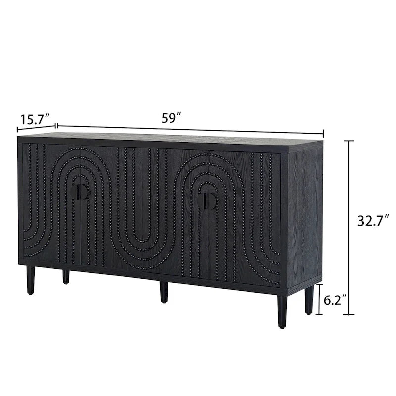 Wooden Storage Cabinet with 4 Doors, Modern Black Accent Cabinet, Free Standing Cabinet, Wooden Buffet Sideboards