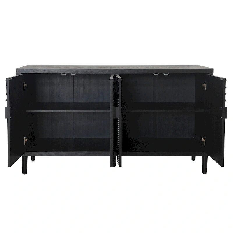 Wooden Storage Cabinet with 4 Doors, Modern Black Accent Cabinet, Free Standing Cabinet, Wooden Buffet Sideboards