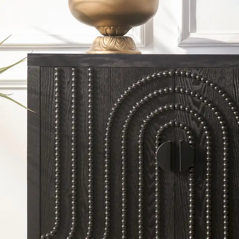 Wooden Storage Cabinet with 4 Doors, Modern Black Accent Cabinet, Free Standing Cabinet, Wooden Buffet Sideboards