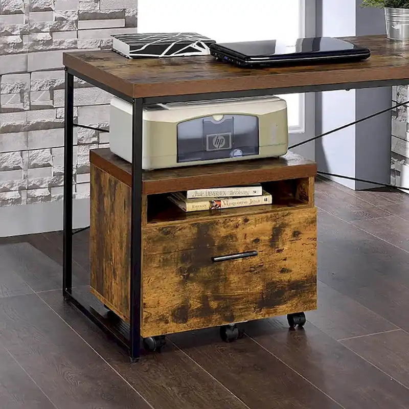 Weathered Oak and Black 1-DrawerFile Cabinet