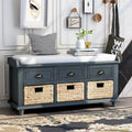 42.10 Farmhouse Versatile Entry Upholstered Storage Bench with 3 Drawers and 3 Rattan Baskets