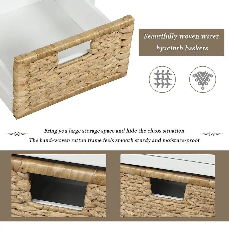 42.10 Farmhouse Versatile Entry Upholstered Storage Bench with 3 Drawers and 3 Rattan Baskets