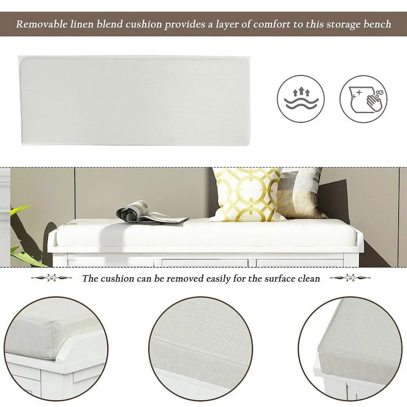 42.10 Farmhouse Versatile Entry Upholstered Storage Bench with 3 Drawers and 3 Rattan Baskets