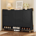 Sleek and Contemporary Shoe Cabinet with Adjustable Shelves, Minimalist Home Organizer with Solid Wood Legs