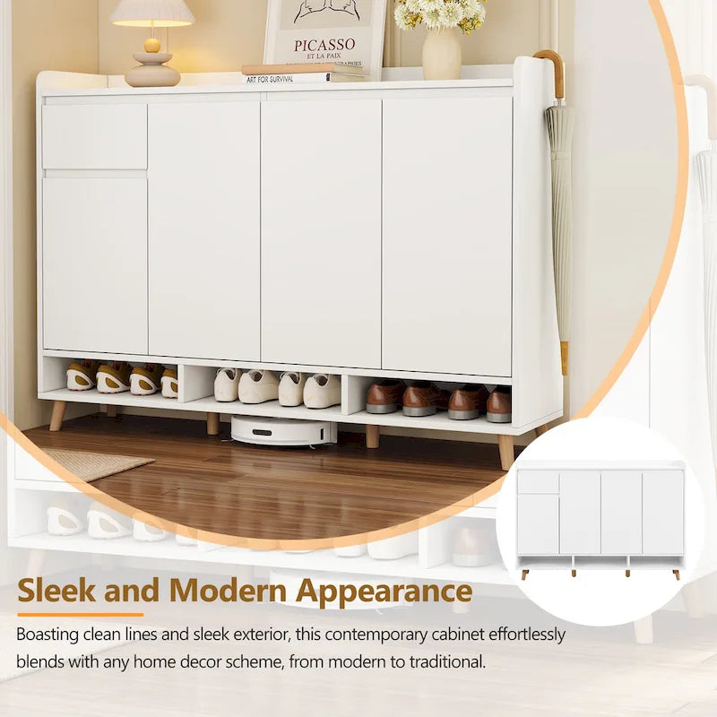 Sleek and Contemporary Shoe Cabinet with Adjustable Shelves, Minimalist Home Organizer with Solid Wood Legs