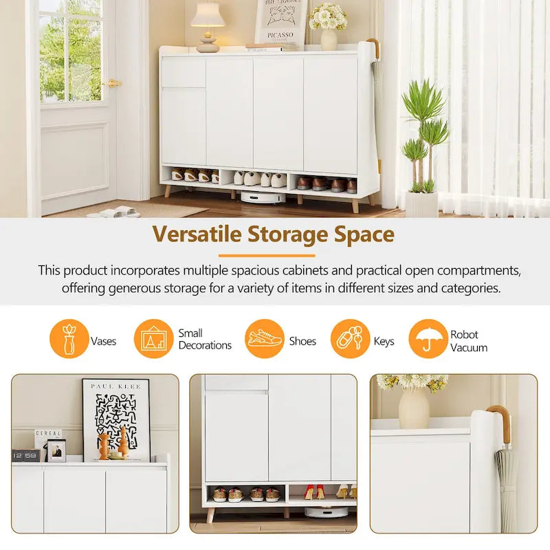 Sleek and Contemporary Shoe Cabinet with Adjustable Shelves, Minimalist Home Organizer with Solid Wood Legs