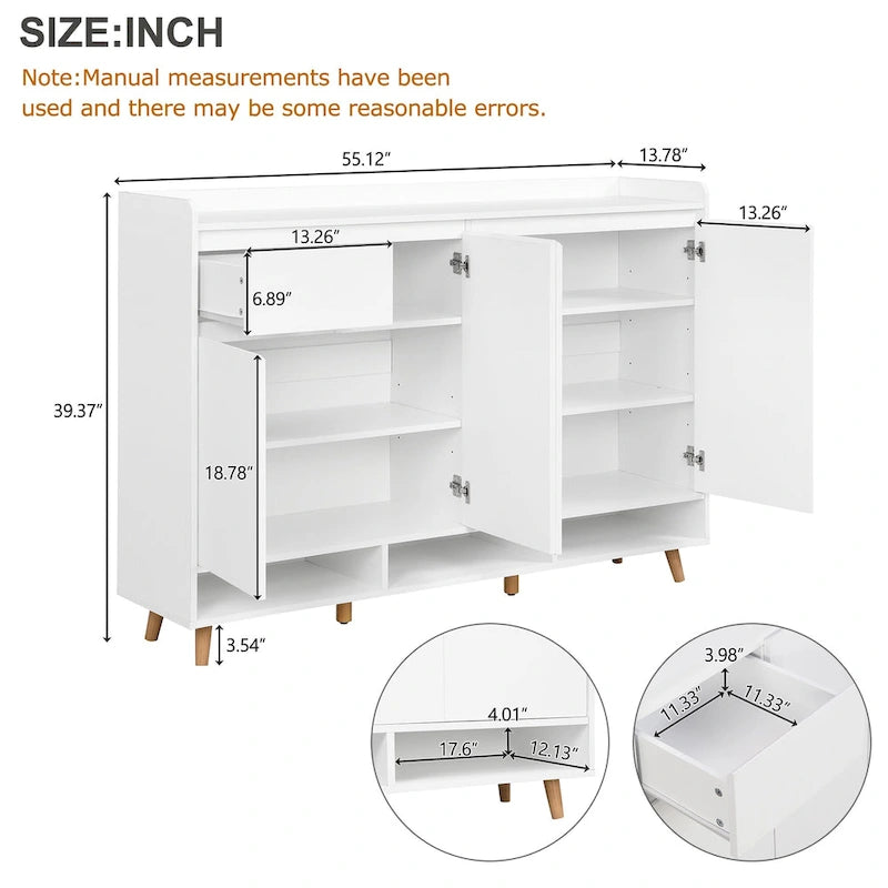 Sleek and Contemporary Shoe Cabinet with Adjustable Shelves, Minimalist Home Organizer with Solid Wood Legs