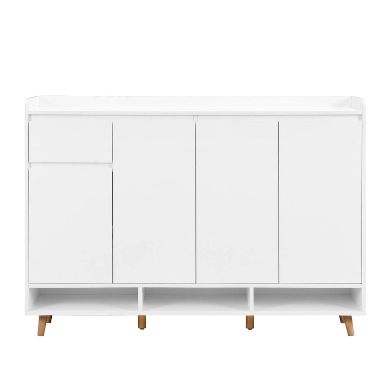 Sleek and Contemporary Shoe Cabinet with Adjustable Shelves, Minimalist Home Organizer with Solid Wood Legs