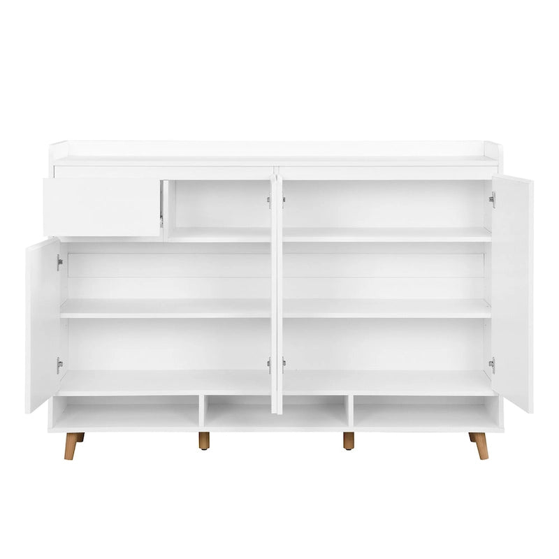 Sleek and Contemporary Shoe Cabinet with Adjustable Shelves, Minimalist Home Organizer with Solid Wood Legs