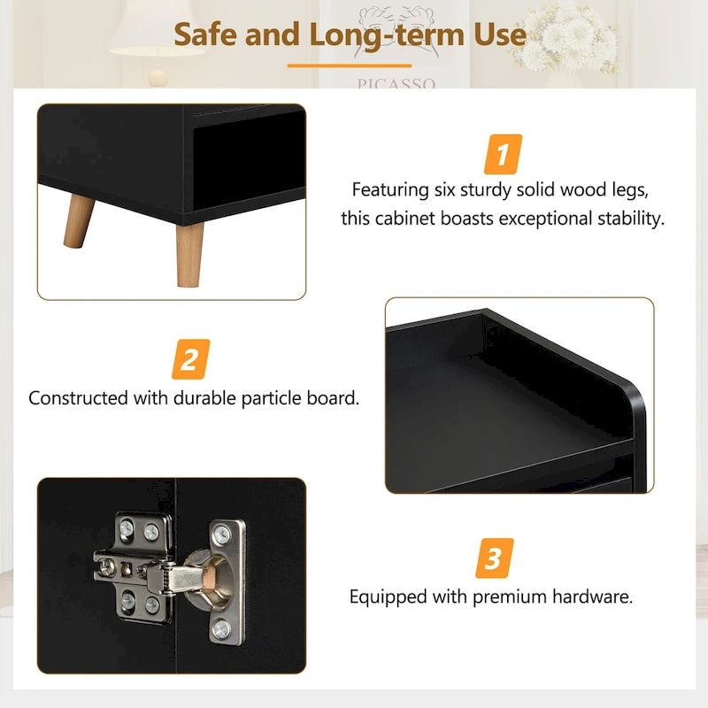 Sleek and Contemporary Shoe Cabinet with Adjustable Shelves, Minimalist Home Organizer with Solid Wood Legs