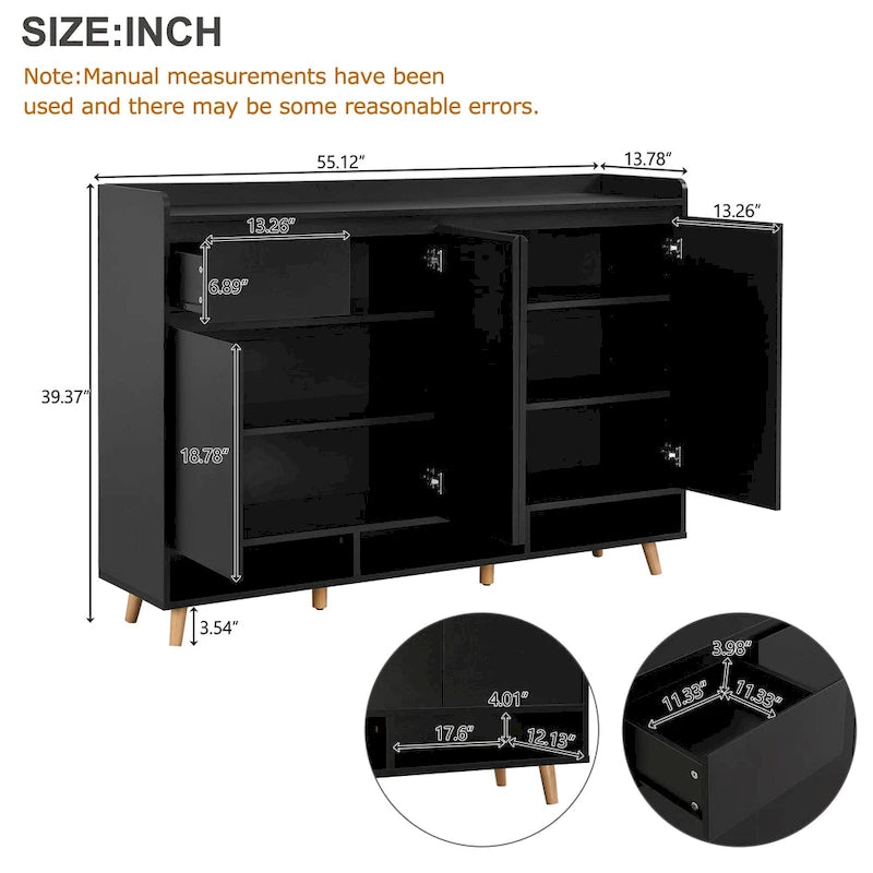 Sleek and Contemporary Shoe Cabinet with Adjustable Shelves, Minimalist Home Organizer with Solid Wood Legs