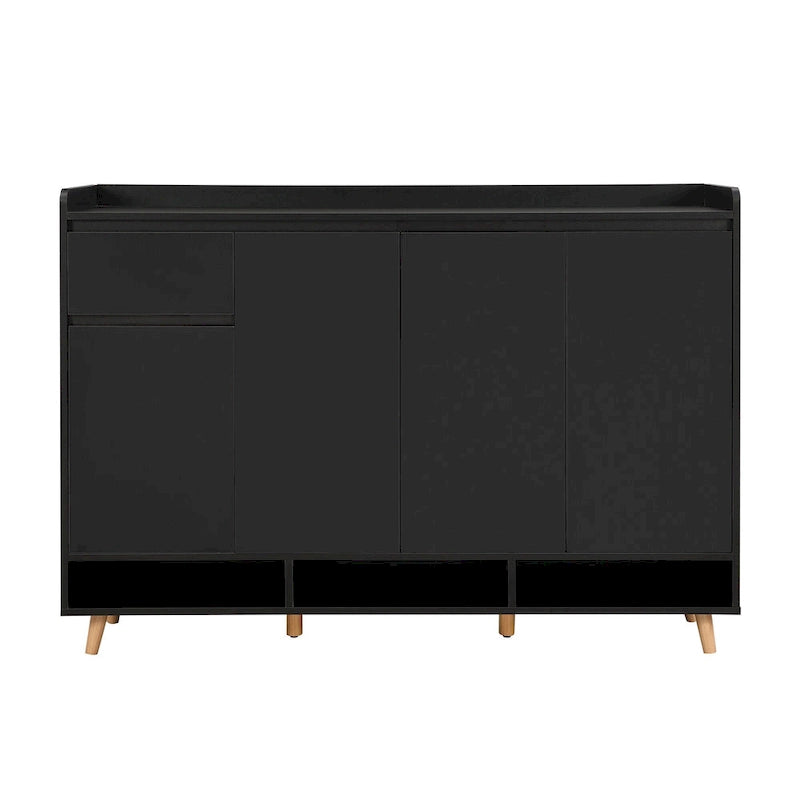 Sleek and Contemporary Shoe Cabinet with Adjustable Shelves, Minimalist Home Organizer with Solid Wood Legs