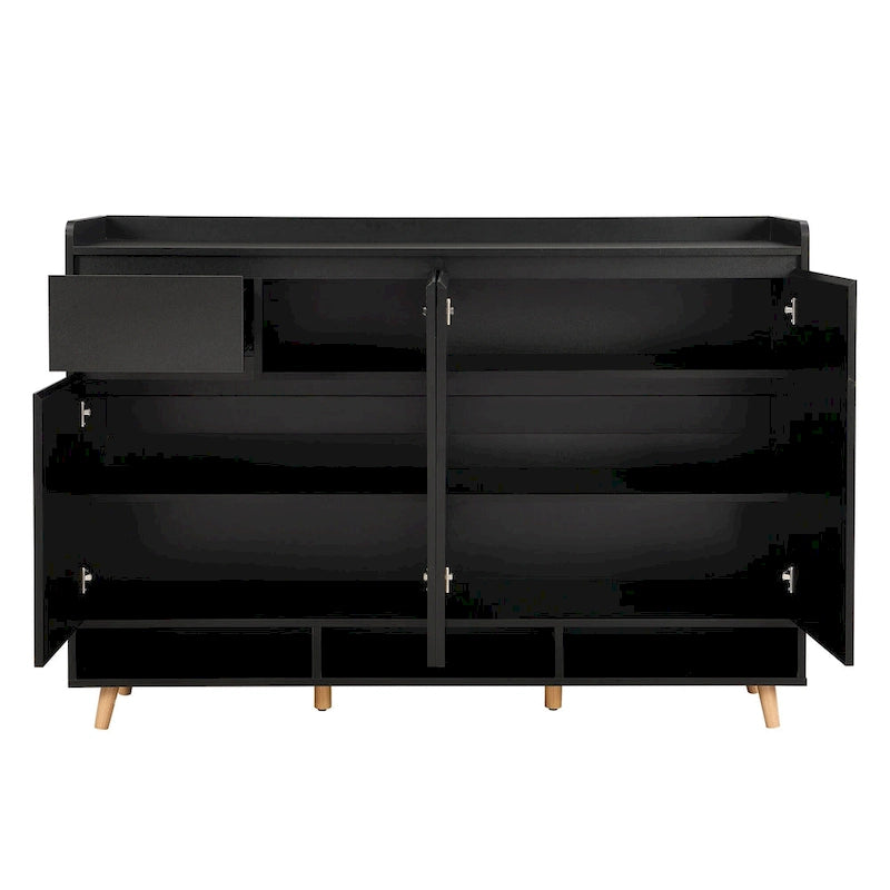 Sleek and Contemporary Shoe Cabinet with Adjustable Shelves, Minimalist Home Organizer with Solid Wood Legs