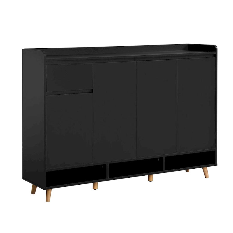 Sleek and Contemporary Shoe Cabinet with Adjustable Shelves, Minimalist Home Organizer with Solid Wood Legs