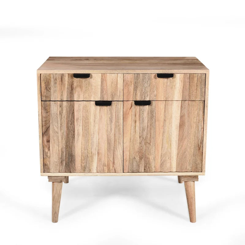 Mid-Century Modern Handcrafted Mango Wood 2 Drawer Cabinet with 2 Doors by