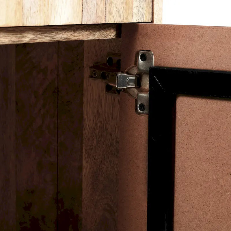 Mid-Century Modern Handcrafted Mango Wood 2 Drawer Cabinet with 2 Doors by