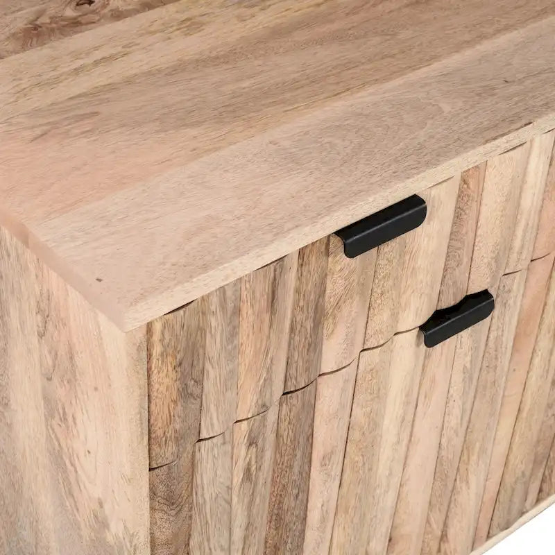 Mid-Century Modern Handcrafted Mango Wood 2 Drawer Cabinet with 2 Doors by