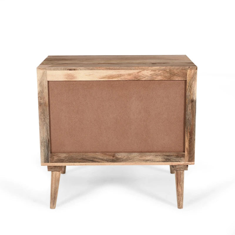 Mid-Century Modern Handcrafted Mango Wood 2 Drawer Cabinet with 2 Doors by