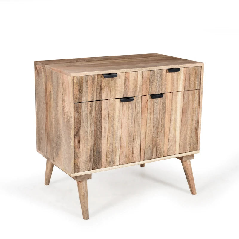 Mid-Century Modern Handcrafted Mango Wood 2 Drawer Cabinet with 2 Doors by