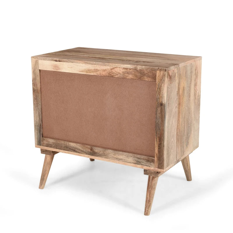 Mid-Century Modern Handcrafted Mango Wood 2 Drawer Cabinet with 2 Doors by