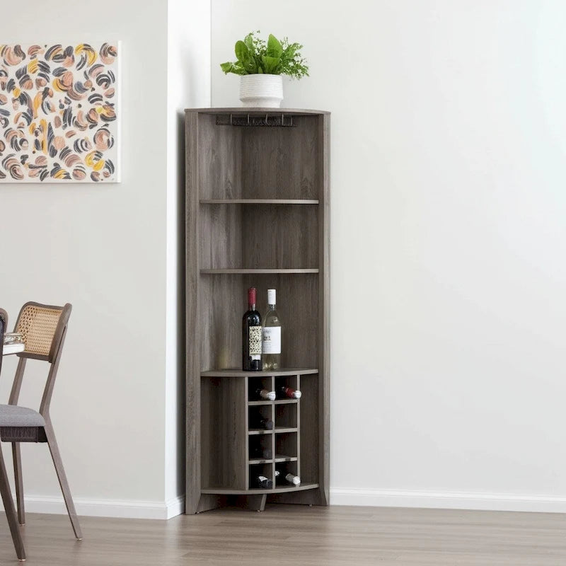 71 Dark Brown Wood Corner Bar Cabinet