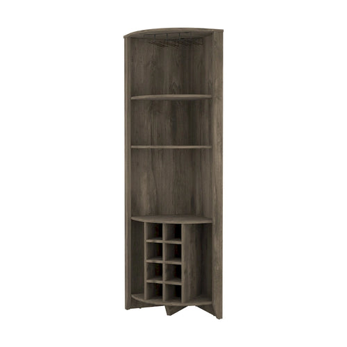 71 Dark Brown Wood Corner Bar Cabinet