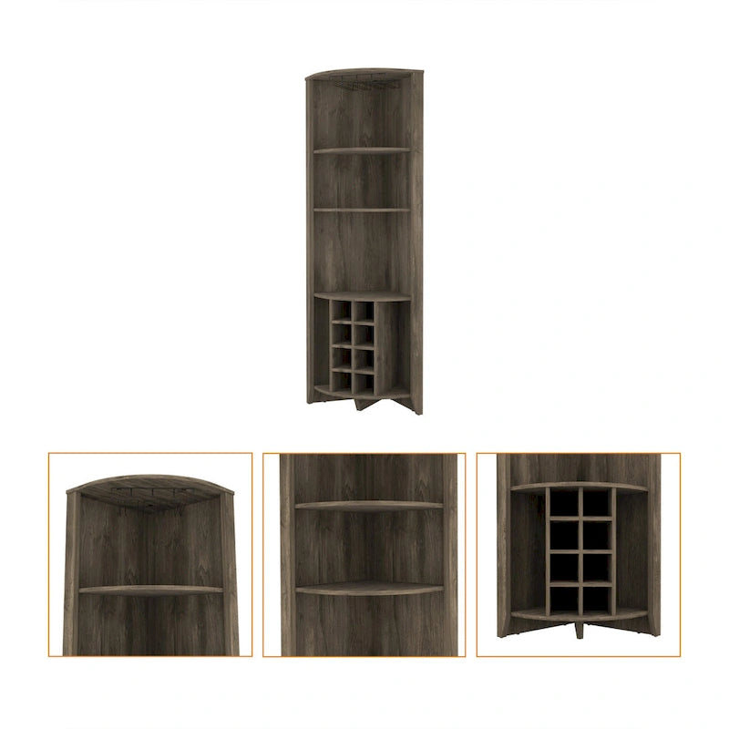 71 Dark Brown Wood Corner Bar Cabinet