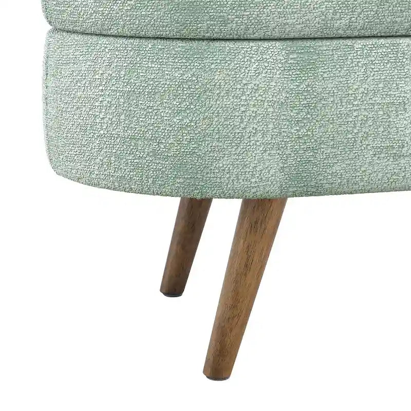 Oval Storage Bench Fabric Upholstered Entryway Bench with Rubber Wood Legs for Bedroom, Entryway, Living Room(43.5x16x16)
