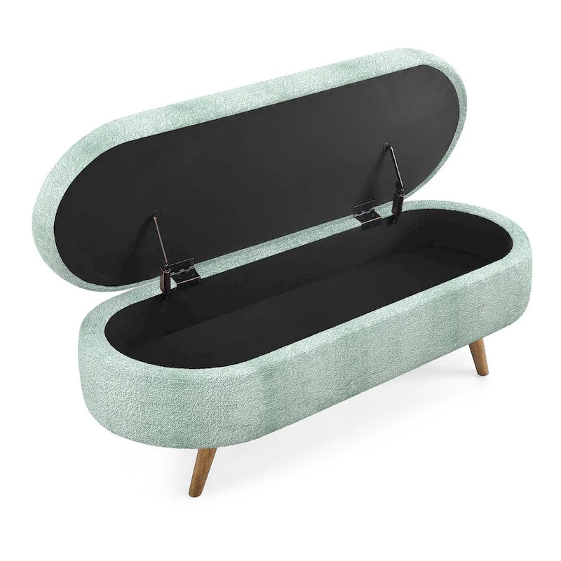 Oval Storage Bench Fabric Upholstered Entryway Bench with Rubber Wood Legs for Bedroom, Entryway, Living Room(43.5x16x16)