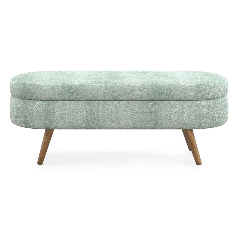 Oval Storage Bench Fabric Upholstered Entryway Bench with Rubber Wood Legs for Bedroom, Entryway, Living Room(43.5x16x16)