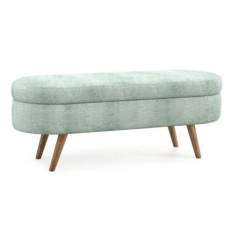 Oval Storage Bench Fabric Upholstered Entryway Bench with Rubber Wood Legs for Bedroom, Entryway, Living Room(43.5x16x16)