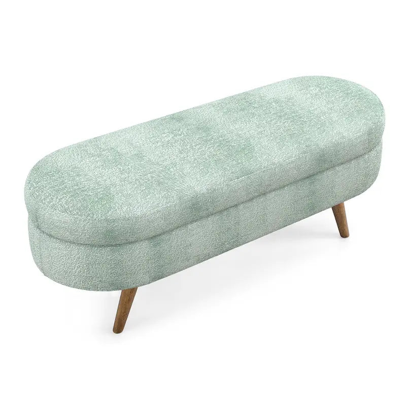 Oval Storage Bench Fabric Upholstered Entryway Bench with Rubber Wood Legs for Bedroom, Entryway, Living Room(43.5x16x16)