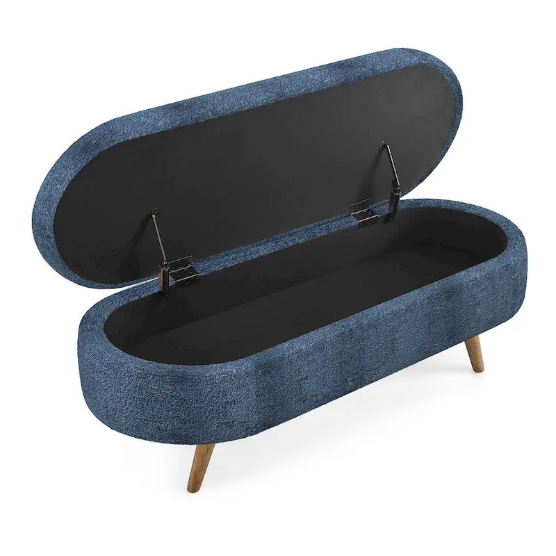 Oval Storage Bench Fabric Upholstered Entryway Bench with Rubber Wood Legs for Bedroom, Entryway, Living Room(43.5x16x16)