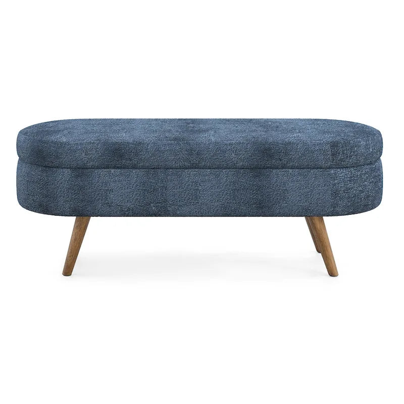 Oval Storage Bench Fabric Upholstered Entryway Bench with Rubber Wood Legs for Bedroom, Entryway, Living Room(43.5x16x16)