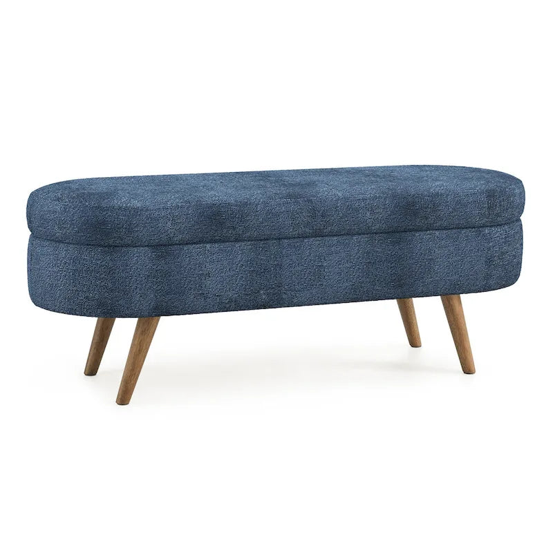 Oval Storage Bench Fabric Upholstered Entryway Bench with Rubber Wood Legs for Bedroom, Entryway, Living Room(43.5x16x16)