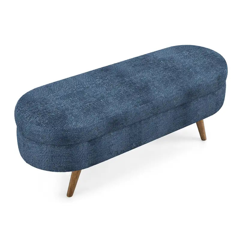 Oval Storage Bench Fabric Upholstered Entryway Bench with Rubber Wood Legs for Bedroom, Entryway, Living Room(43.5x16x16)