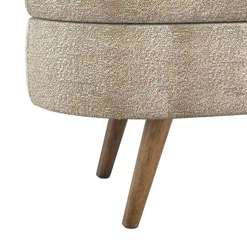 Oval Storage Bench Fabric Upholstered Entryway Bench with Rubber Wood Legs for Bedroom, Entryway, Living Room(43.5x16x16)