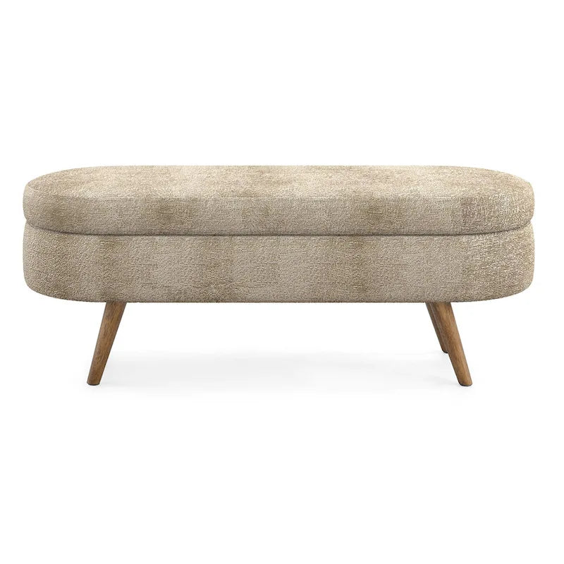 Oval Storage Bench Fabric Upholstered Entryway Bench with Rubber Wood Legs for Bedroom, Entryway, Living Room(43.5x16x16)