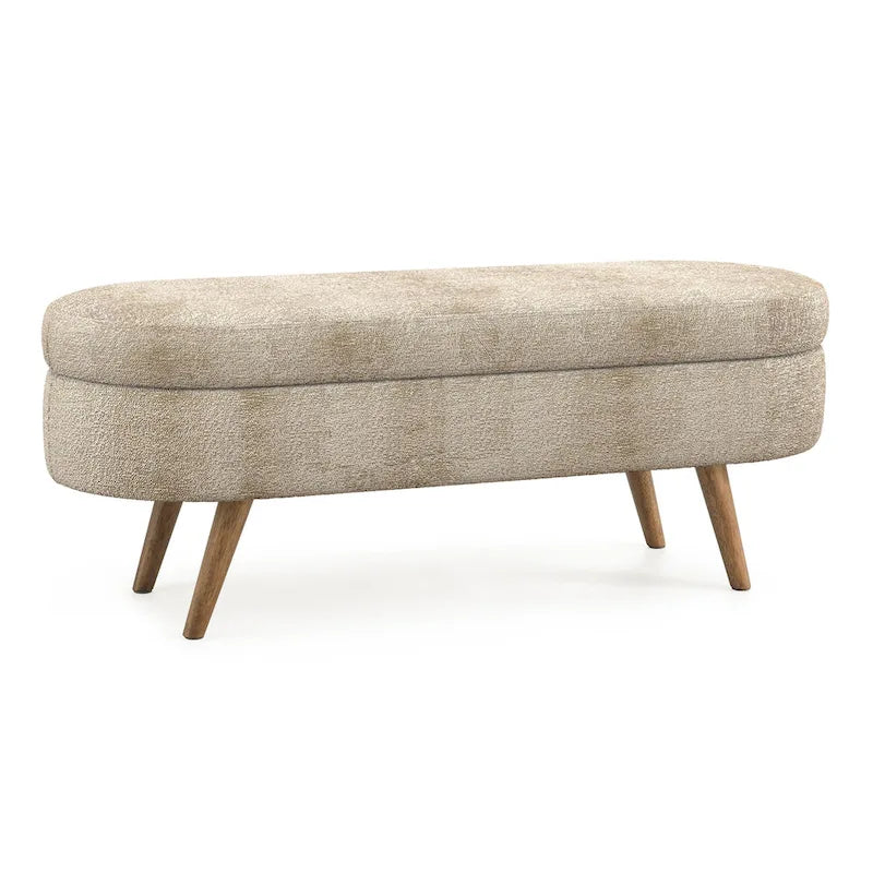 Oval Storage Bench Fabric Upholstered Entryway Bench with Rubber Wood Legs for Bedroom, Entryway, Living Room(43.5x16x16)