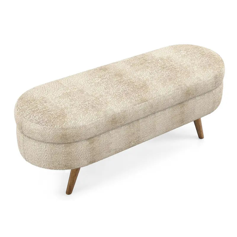 Oval Storage Bench Fabric Upholstered Entryway Bench with Rubber Wood Legs for Bedroom, Entryway, Living Room(43.5x16x16)