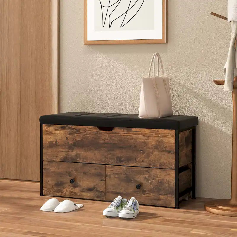 Storage Ottoman Bench Flip Top Wooden Storage Chest with - See Details