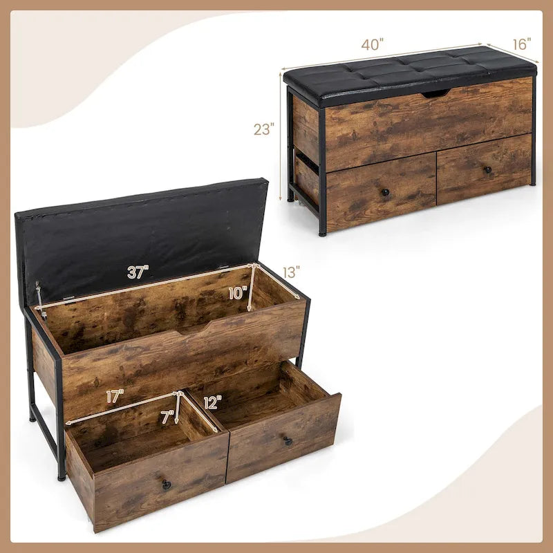 Storage Ottoman Bench Flip Top Wooden Storage Chest with - See Details