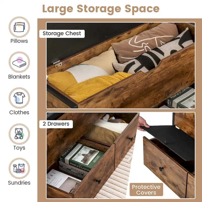 Storage Ottoman Bench Flip Top Wooden Storage Chest with - See Details