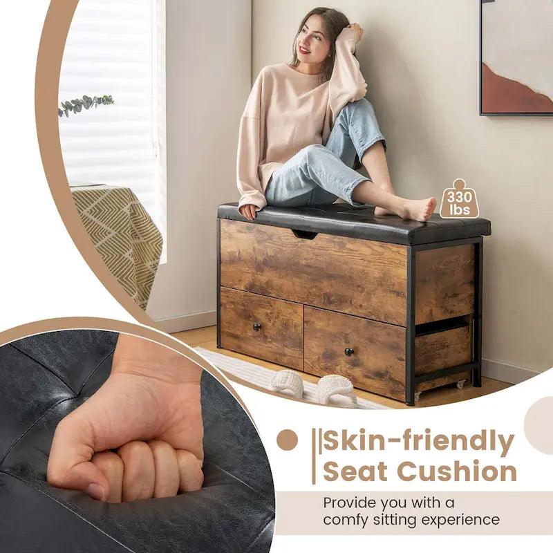 Storage Ottoman Bench Flip Top Wooden Storage Chest with - See Details