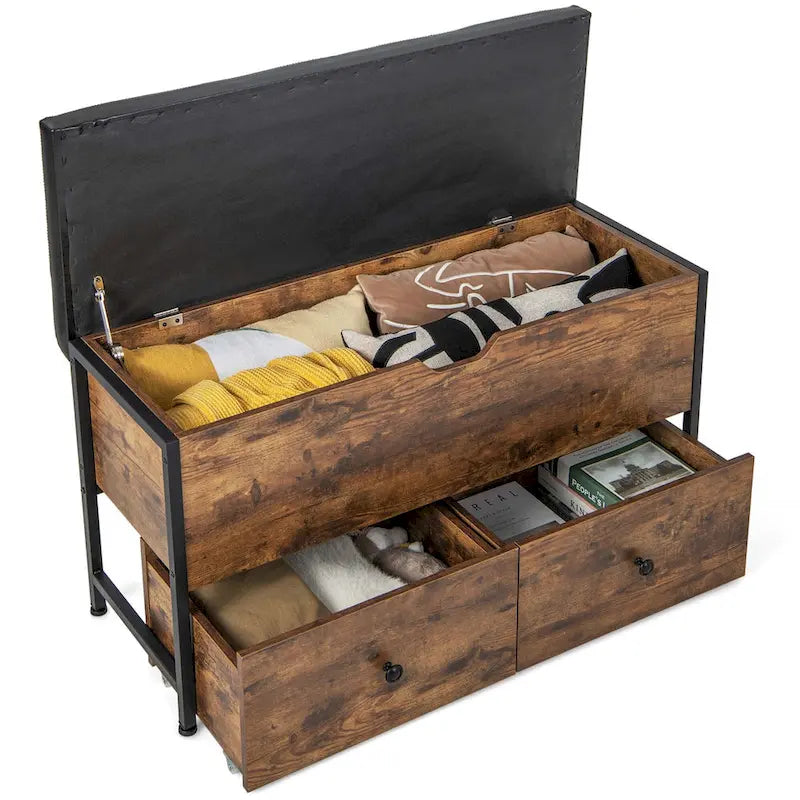 Storage Ottoman Bench Flip Top Wooden Storage Chest with - See Details