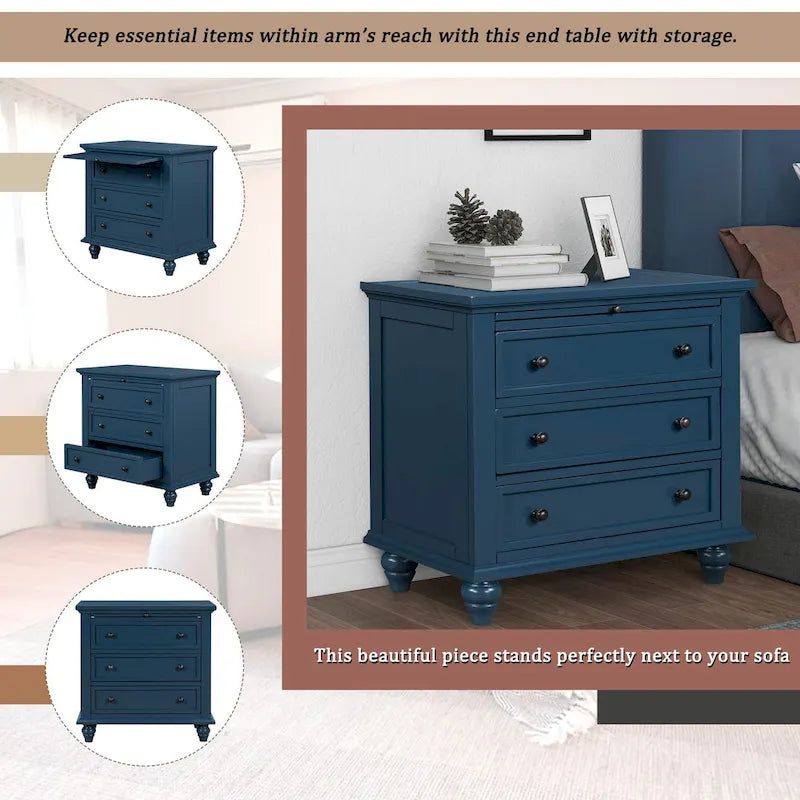 Modern Storage Wooden Cabinet with Three Drawers for Bedroom and Living Room