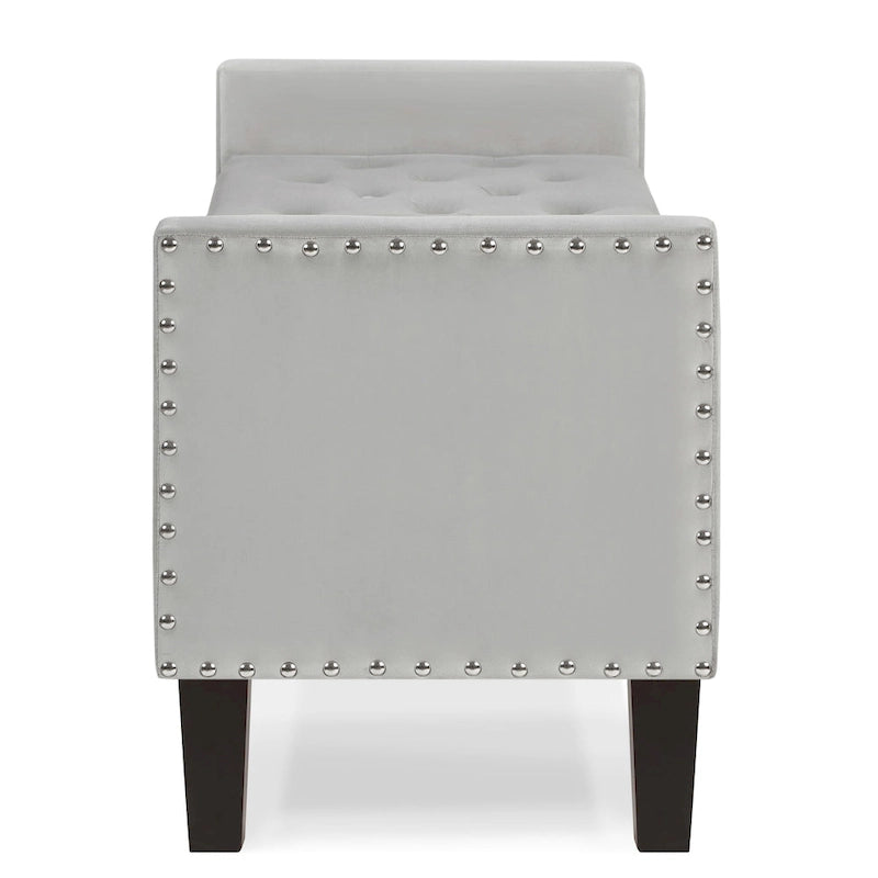 Upholstered Tufted Button Storage Bench with nails trim,Entryway Living Room Soft Padded Seat with Armrest,Bed Bench - Cream