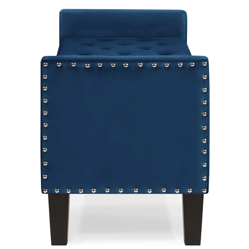 Upholstered Tufted Button Storage Bench with nails trim,Entryway Living Room Soft Padded Seat with Armrest,Bed Bench - Cream